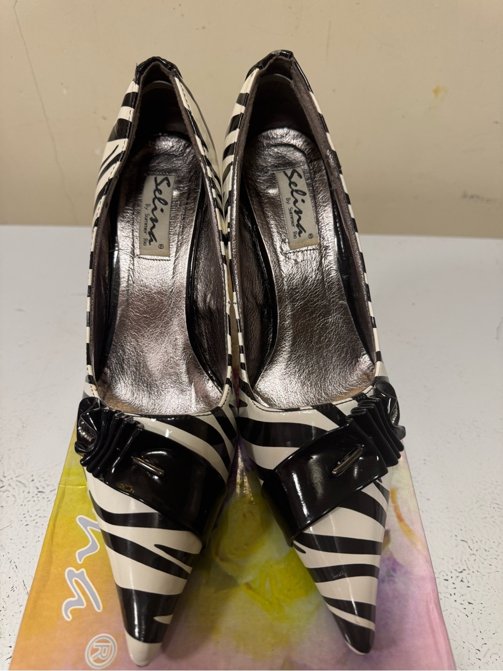 Womens Black and White Zebra Pointed Toe Pumps